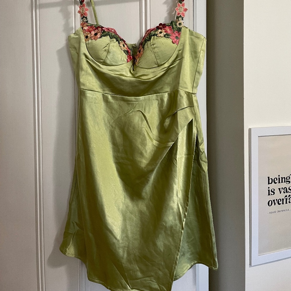 Silky green mini dress